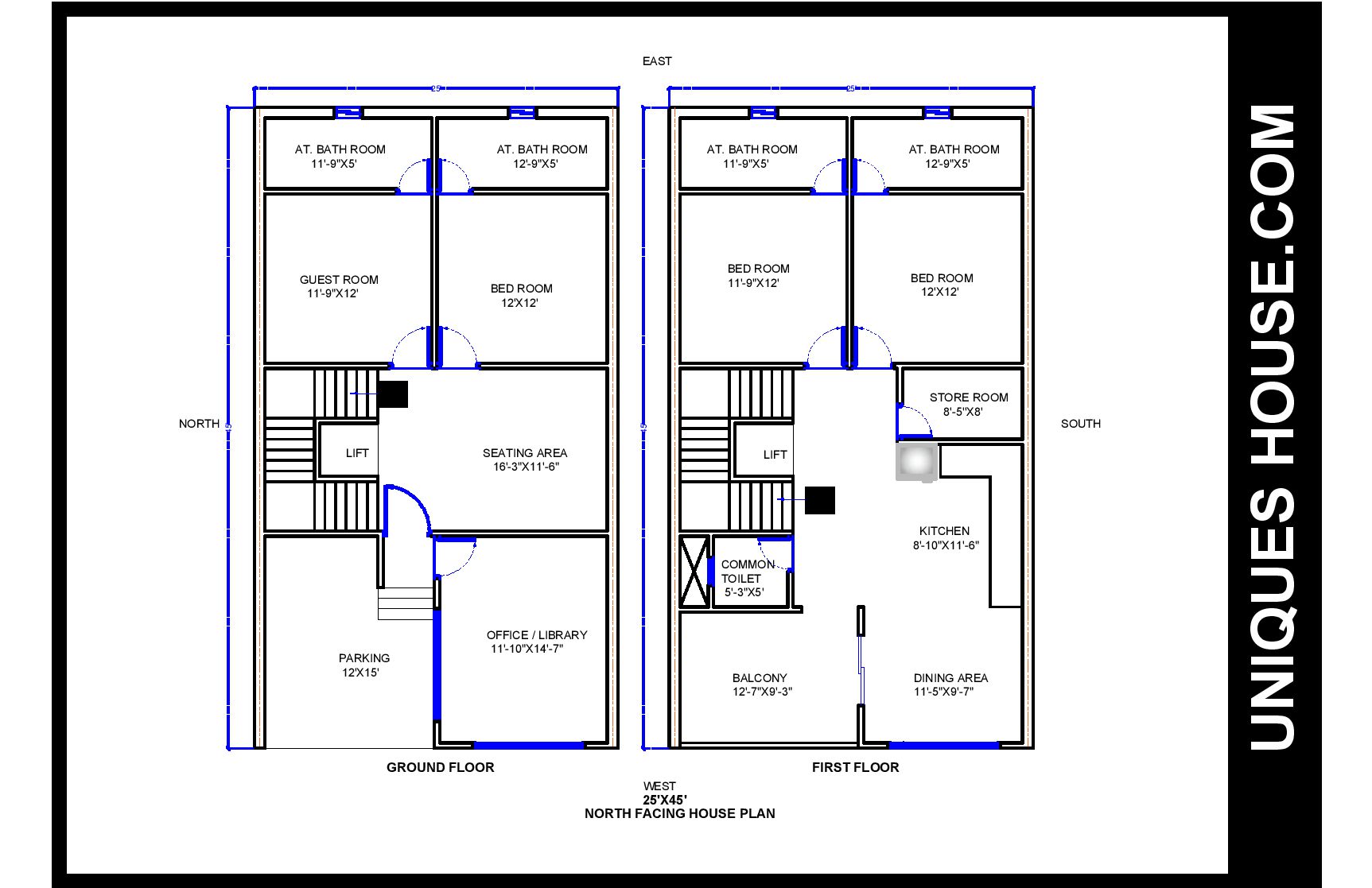 25x45 north facing house plan_2