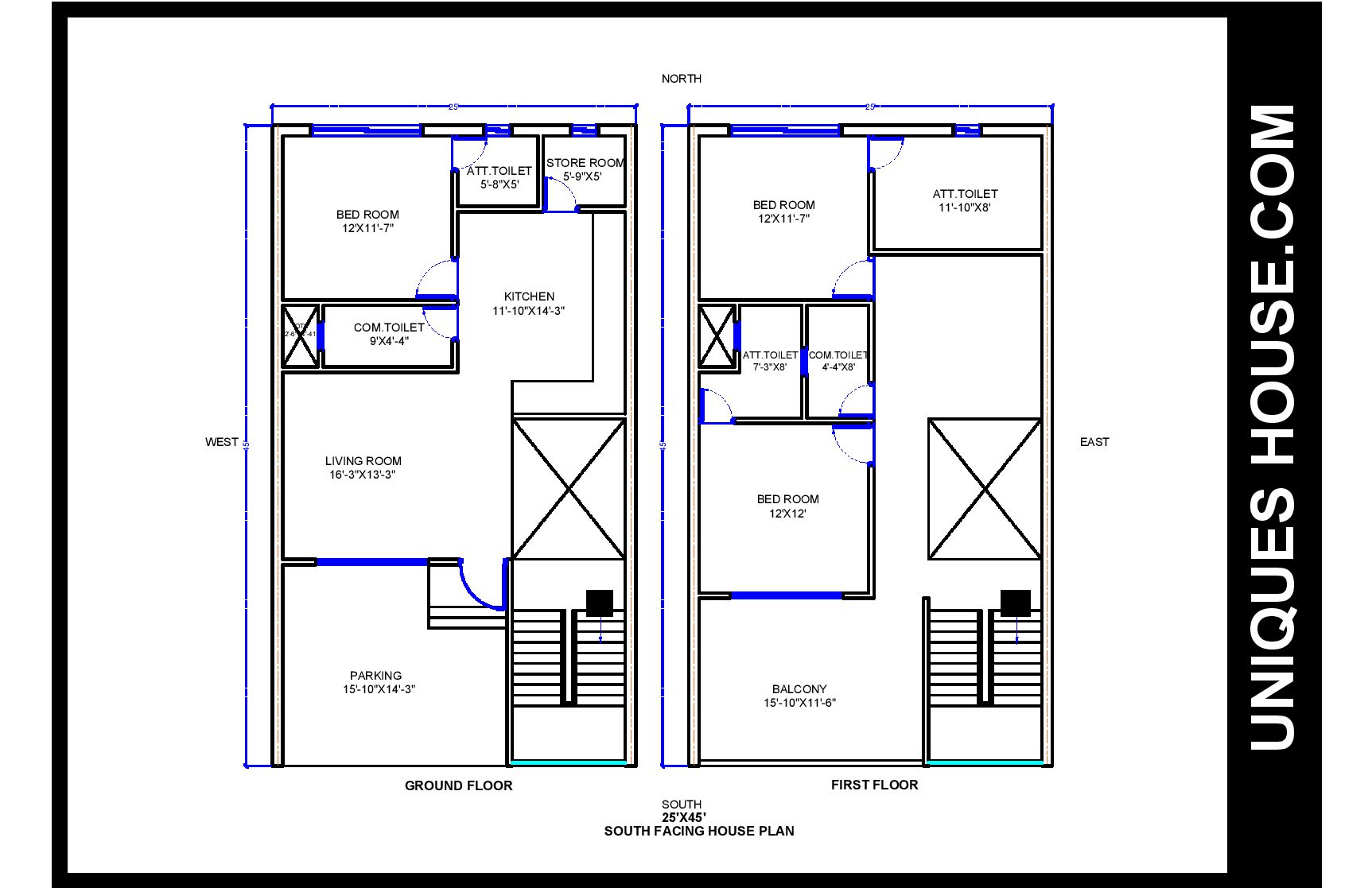 25x45 north facing house plan_7