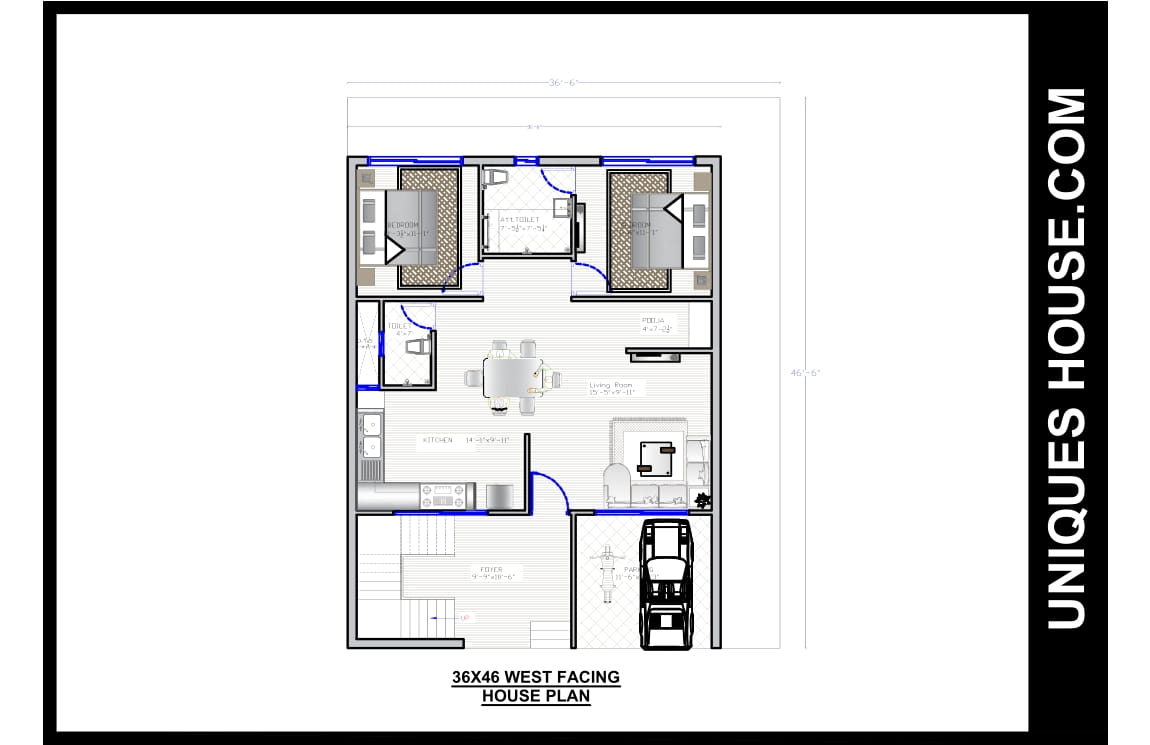 36X46 WEST FACING HOUSE PLAN