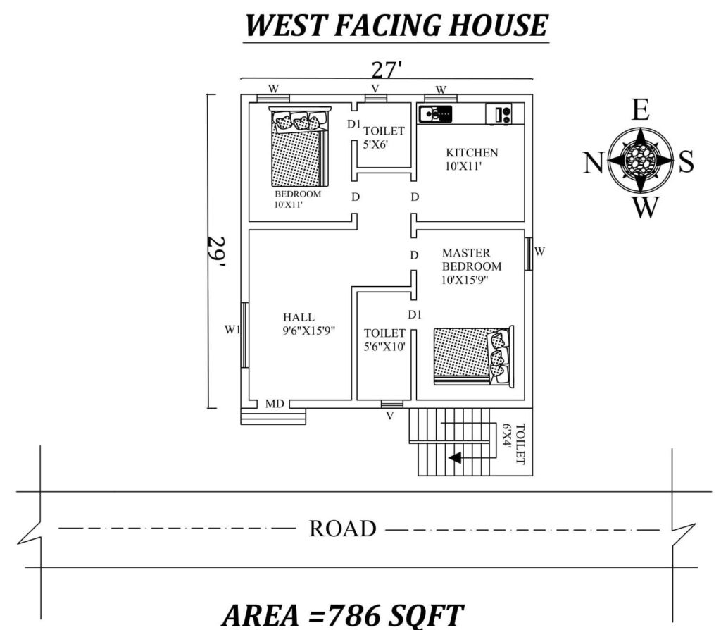 27X29 west facing house plan