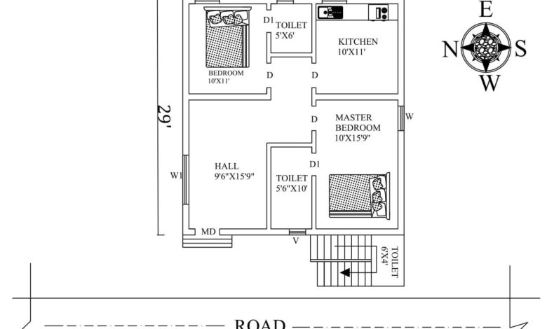 27X29 west facing house plan