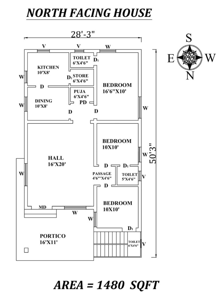 28-3 X 50-3 NORTH FACING HOUSE PLAN