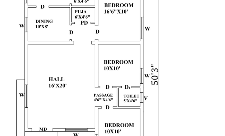 28-3 X 50-3 NORTH FACING HOUSE PLAN