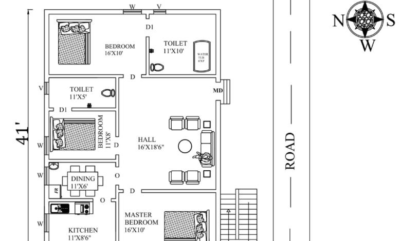 29X41 South Facing house plan