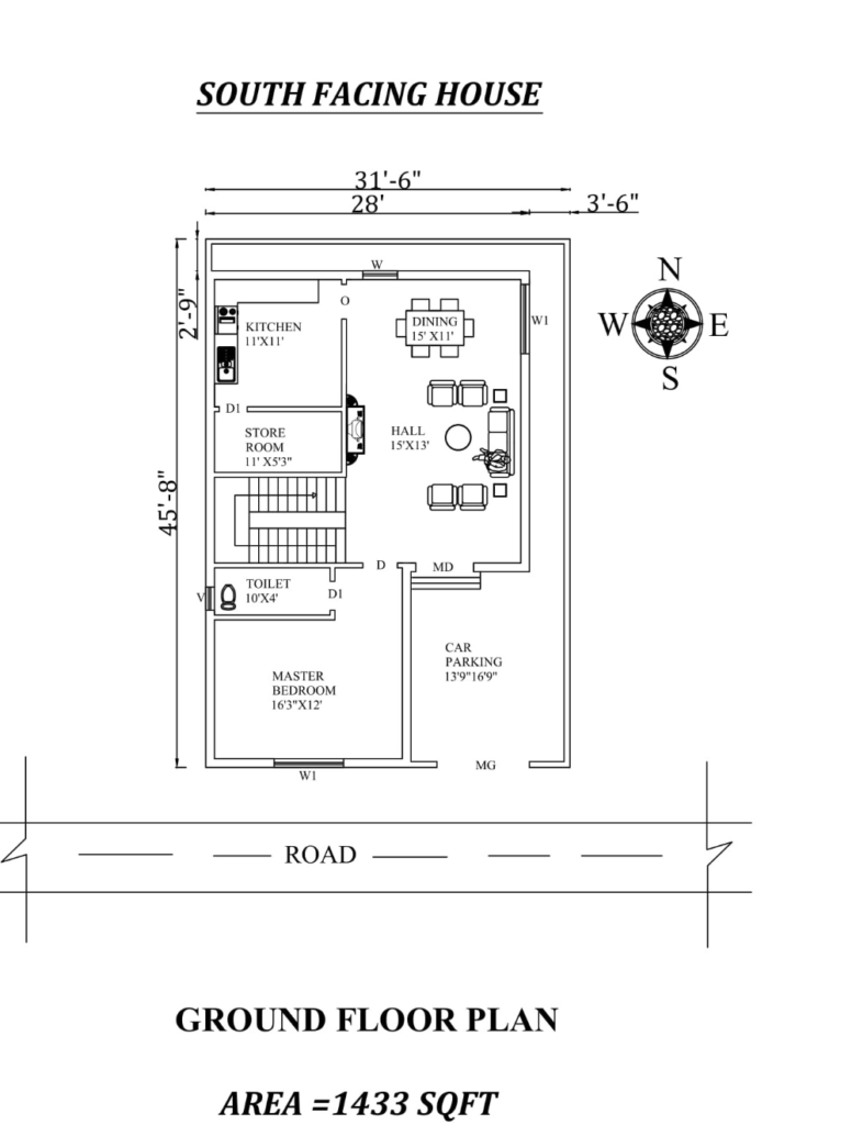 31-6X45-8 SOUTH FACING HOUSE PLAN