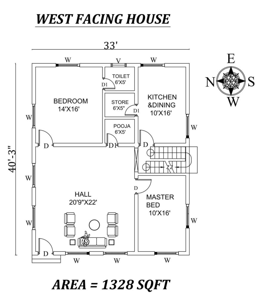 33x40 west facing house plan