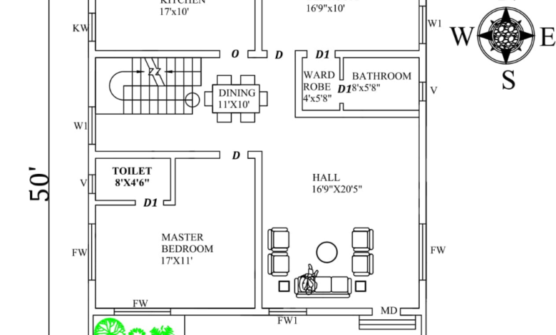 36X50 SOUTH FACING HOUSE PLAN