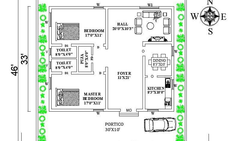 39X46 SOUTH FACING HOUSE PLAN