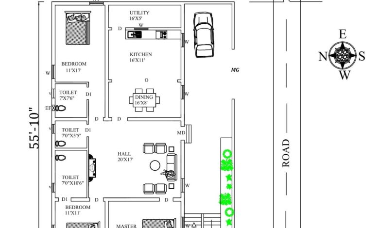 40-3X55-10 SOUTH FACING HOUSE PLAN