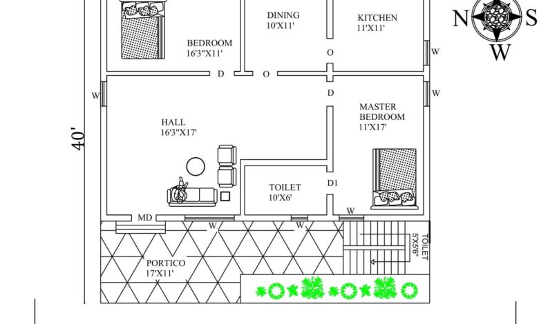 40x40 west facing house plan