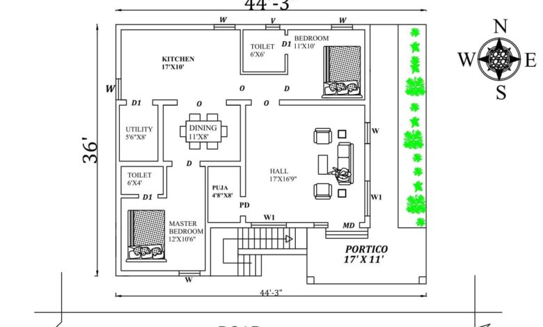 44X36 SOUTH FACING HOUSE PLAN