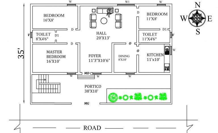 50X35 SOUTH FACING HOUSE PLAN