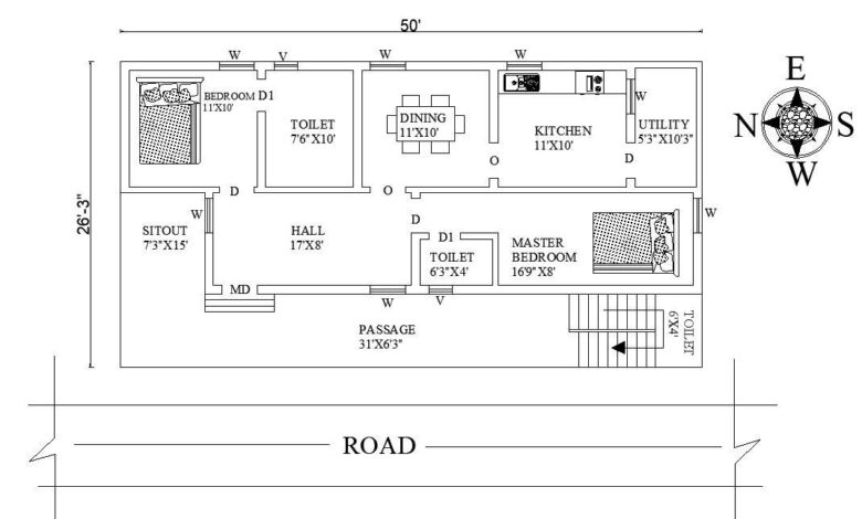 50'x26'-3" West facing house plan