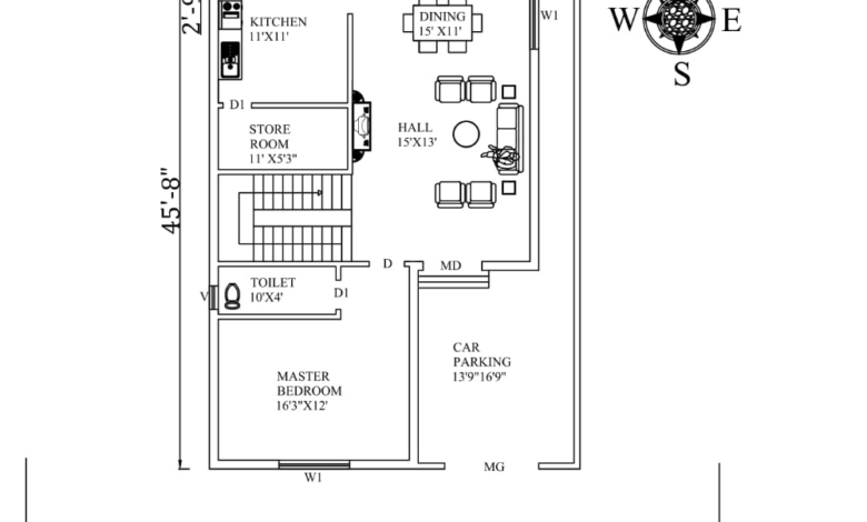 44X36 SOUTH FACING HOUSE PLAN