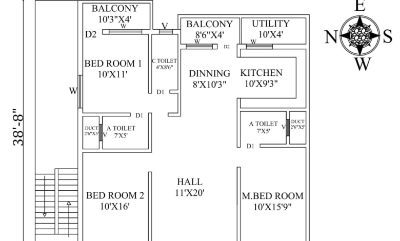 38'-8" x 35'-3" West Facing house plan