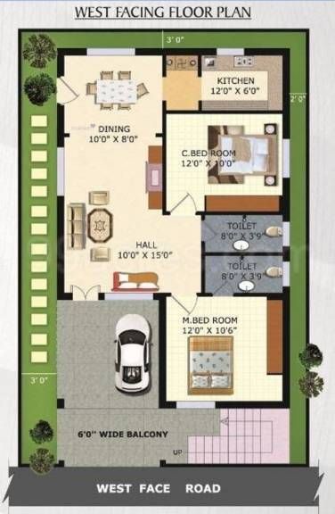 25x35 West Facing House Plan