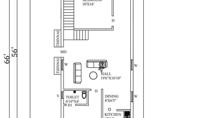 21X56 WEST FACING HOUSE PLAN