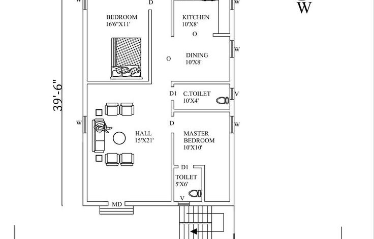 27X39-6 WEST FACING HOUSE PLAN