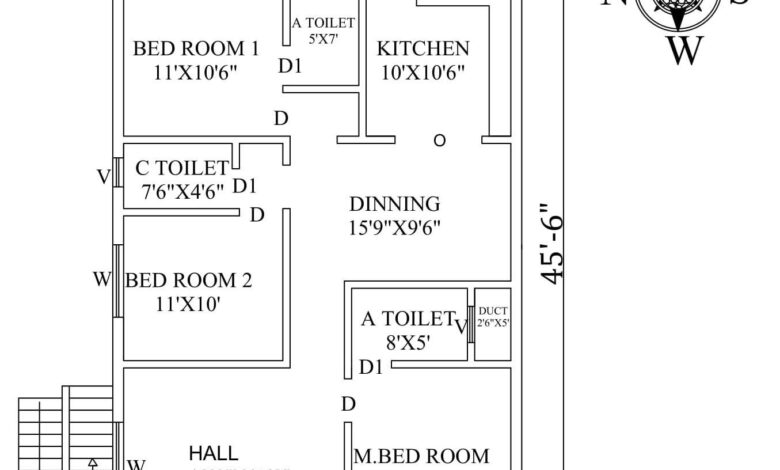 28-3X45-6 WEST FACING HOUSE PLAN