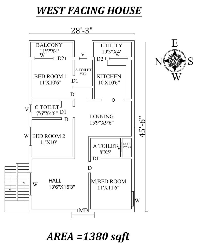 28-3X45-6 WEST FACING HOUSE PLAN