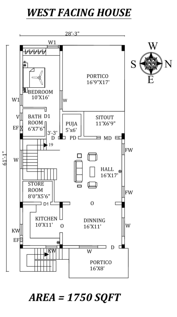 28X61 WEST FACING HOUSE PLAN HOUSE PLAN