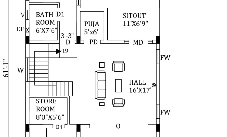 28X61 WEST FACING HOUSE PLAN HOUSE PLAN