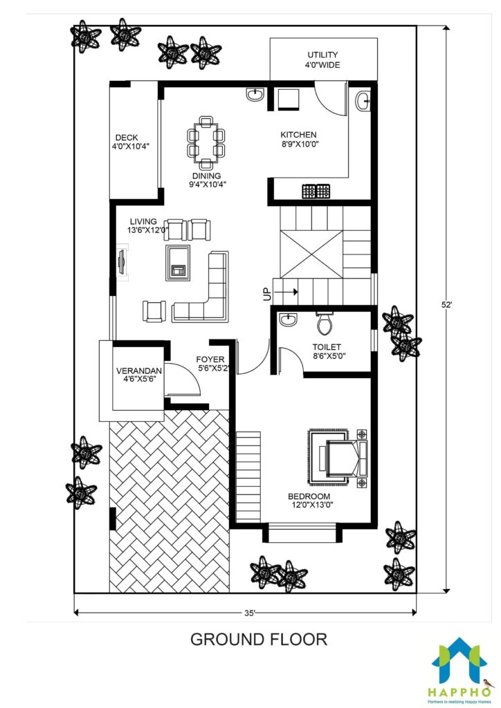 30X50 NORTH FACING HOUSE PLAN..